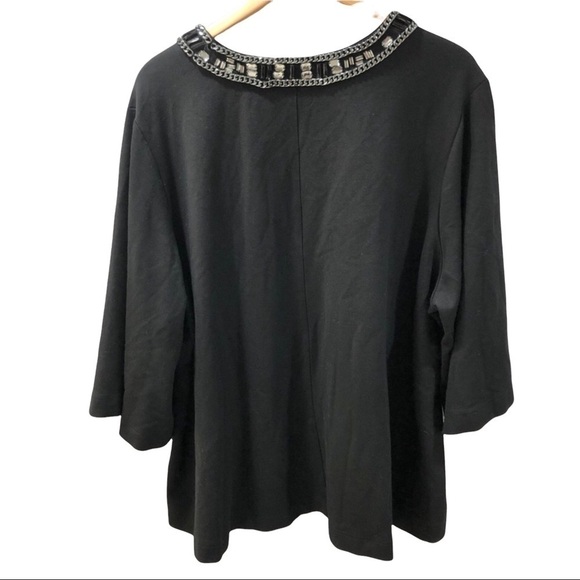 Seven by Melissa McCarthy Jeweled Neck Top 3/4 Length Sleeve Black Size 3X - Picture 3 of 10